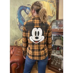 Disney Mickey Mouse Plaid Flannel Shirt Womens XS